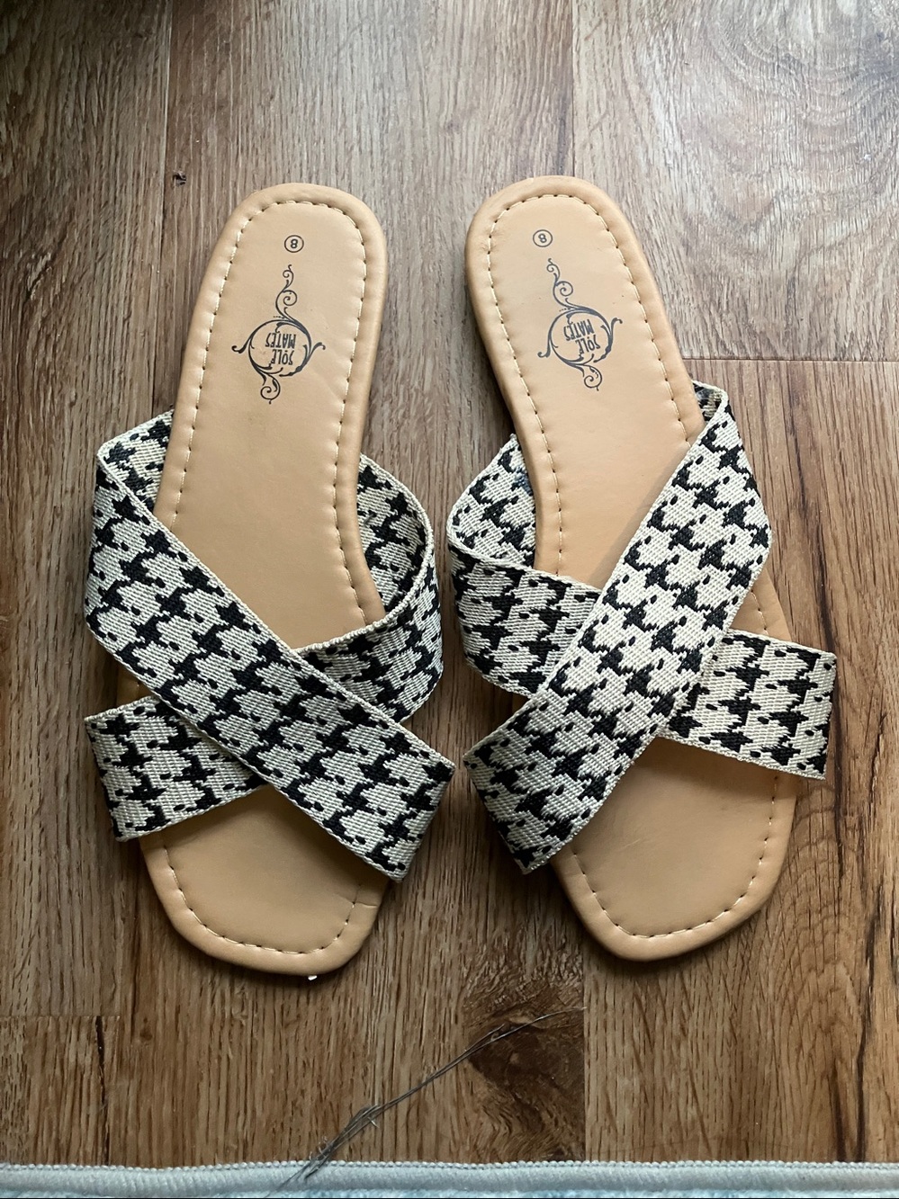 🇺🇸4 For $20 Woven Houndstooth Slide Sandals in Black & Tan Size 8 - Picture 3 of 4